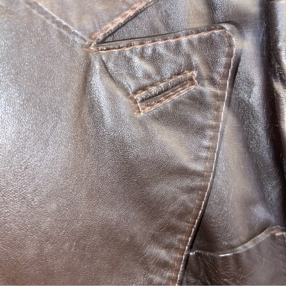 Vintage Brown Leather Blazer Jacket Made in Uruguay edgy rock classic old money - Picture 3 of 10